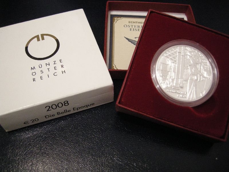 (afbeelding voor) 20 Euromunt Oostenrijk 2008 Proof SPOORWEGEN